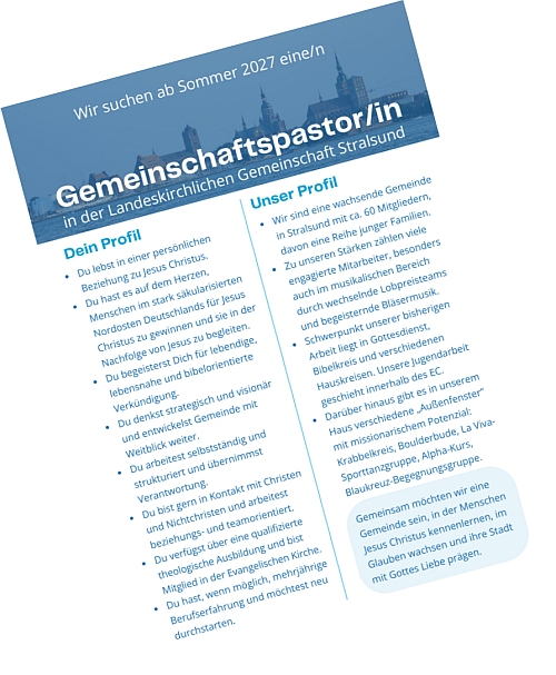 Wir suchen ab Sommer 2027 eine/n Gemeinschaftspastor/in für die Landeskirchliche Gemeinschaft Stralsund